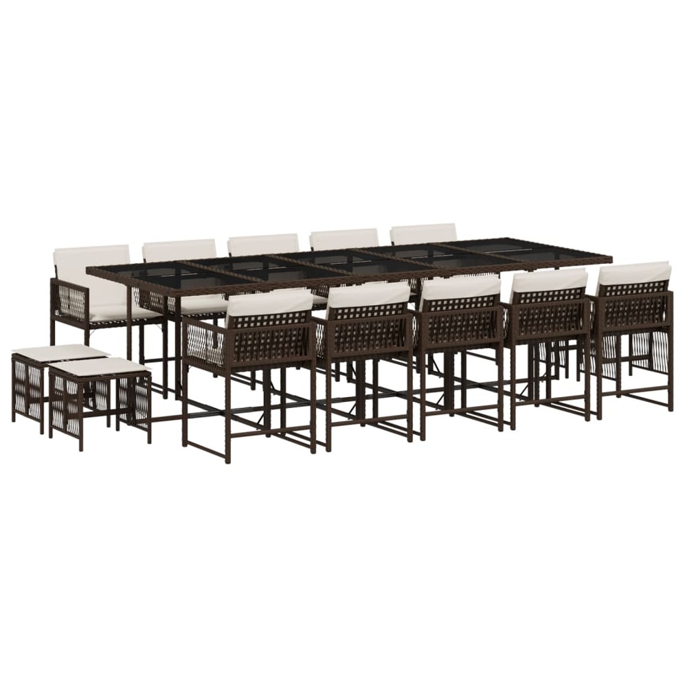 Ensemble à manger de jardin avec coussins 15 pcs marron rotin
