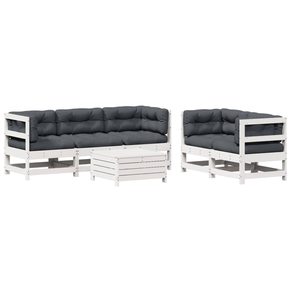 Salon de jardin avec coussins 6 pcs blanc bois de pin massif