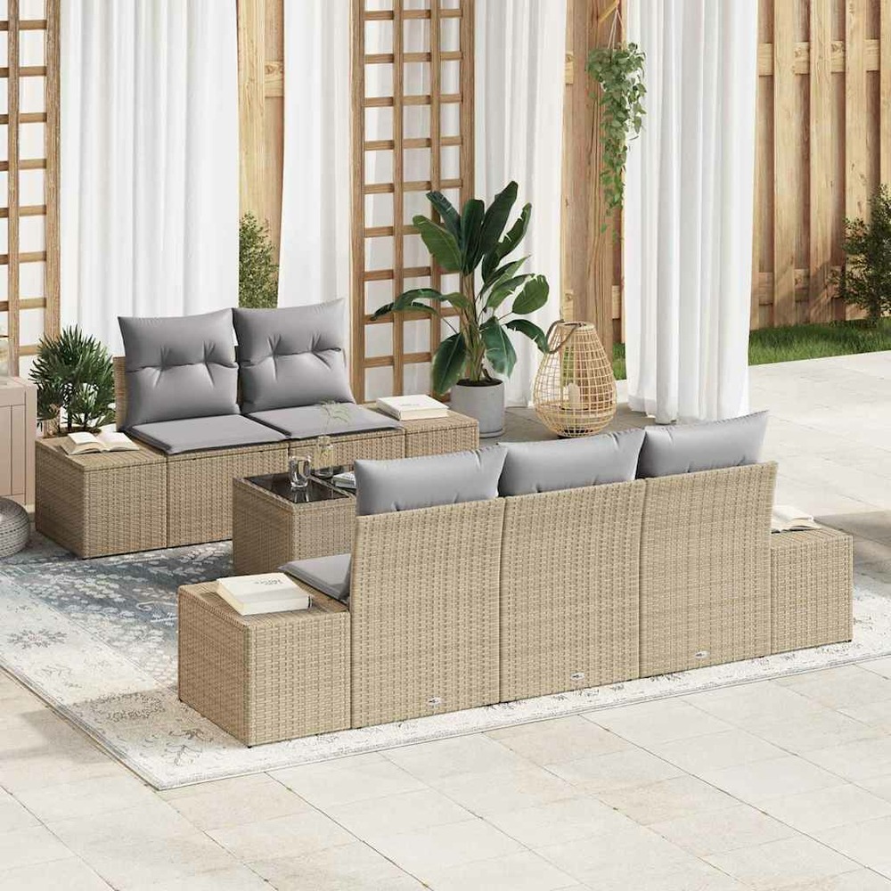 Ensemble de canapé de jardin 6 pcs beige et gris polyrotin