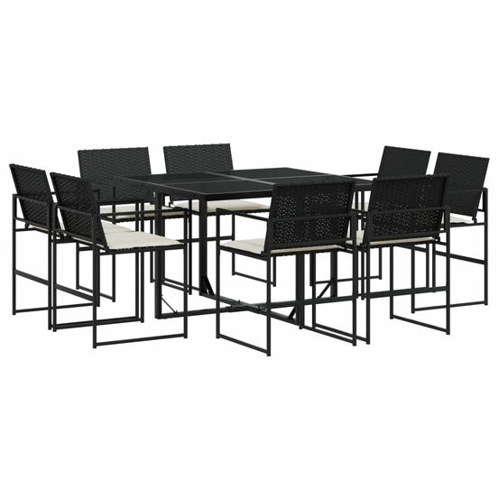 Ensemble à manger de jardin 9pcs coussins noir résine tressée