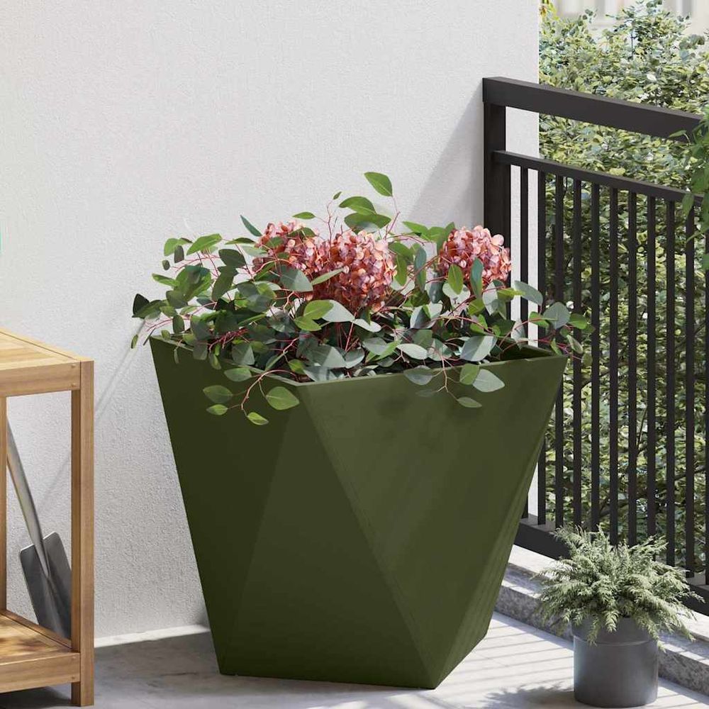 Jardinière carrée en acier pour extérieur jardin vert olive 50x50 cm