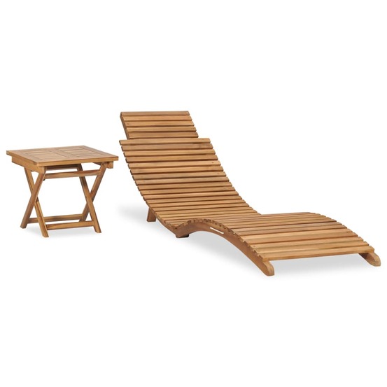 Transat chaise longue bain de soleil lit de jardin terrasse meuble d'extérieur pliable avec table bois de teck solide 02_0012