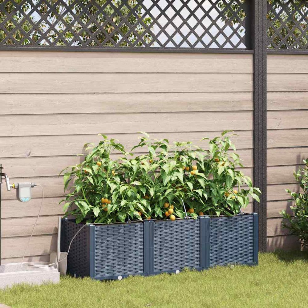 Jardinière acier avec irrigation pour jardin terrasse gris 120x40x37.5 cm