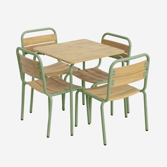 Table de jardin enfant acier et décor bois + 4 assises - suzie