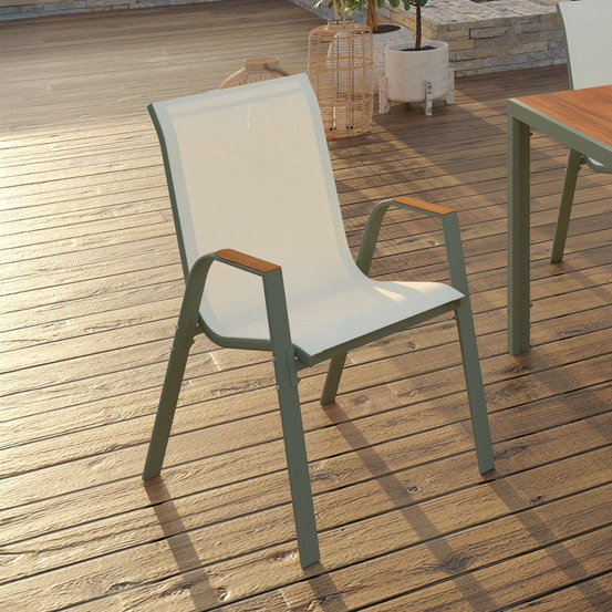 Lot de 6 chaises de jardin noumea métal et textilène empilables vert et bois