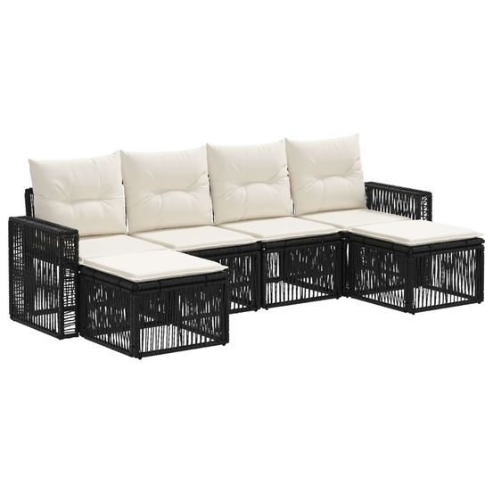 Ensemble de canapé de jardin 6 pc noir et blanc crème polyrotin