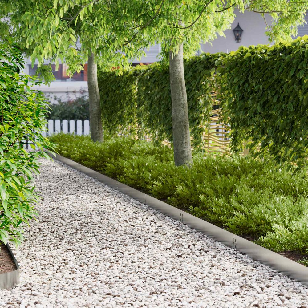 Bordure de pelouse acier jardin délimitation 50 pcs 100x15cm argenté