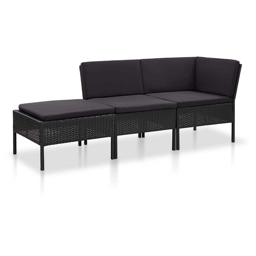 Salon de jardin 3 pcs avec coussins résine tressée noir