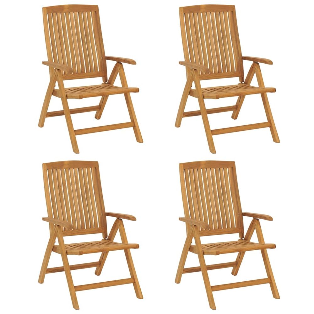 Fauteuils pliants inclinables, 4 pièces, en bois de teck massif