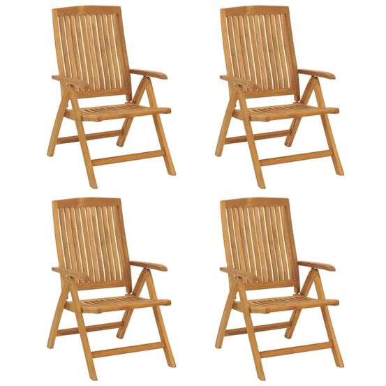Fauteuils pliants inclinables, 4 pièces, en bois de teck massif
