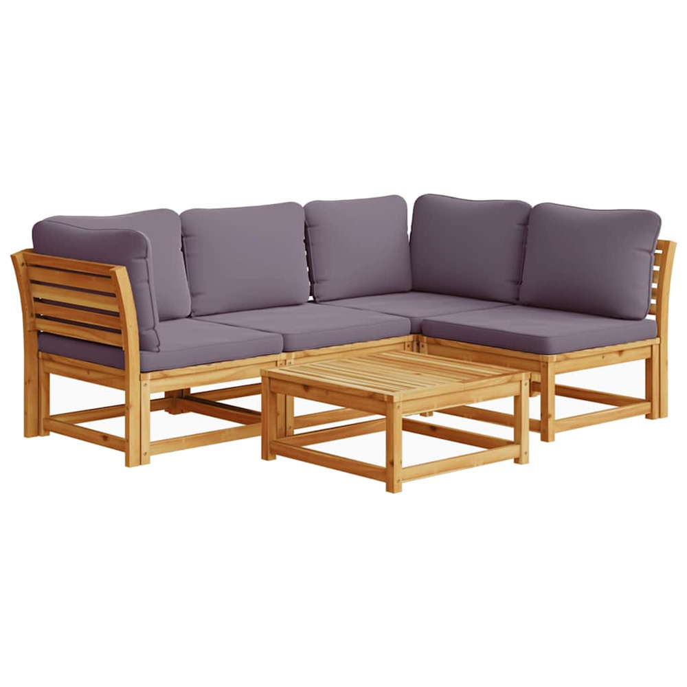 Salon de jardin avec coussins 5 pcs bois d'acacia solide