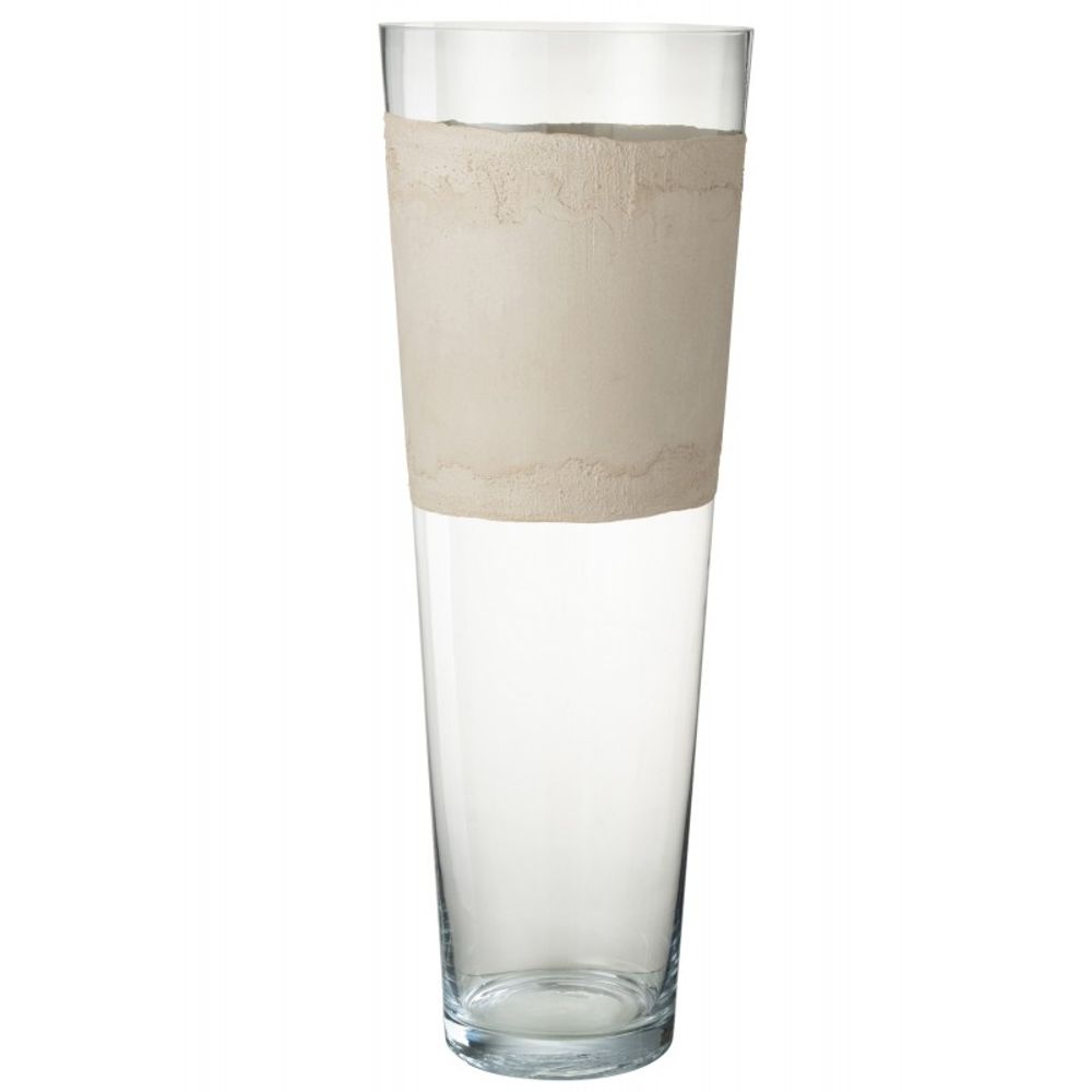 Vase avec ligne en verre beige 25x25x70 cm