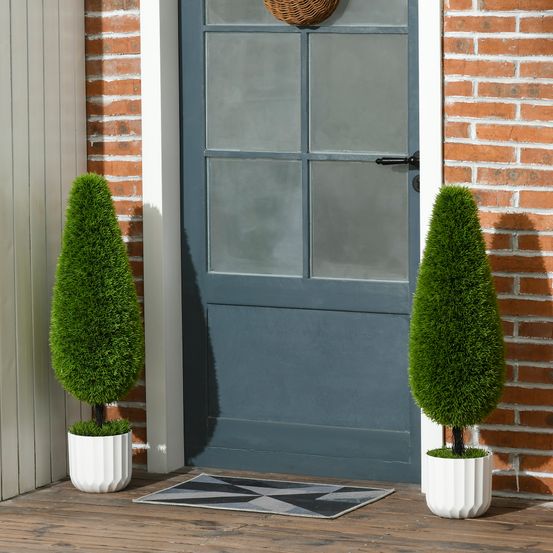 Lot de 2 cyprès artificiels 90cm plante verte intérieur extérieur pot inclus