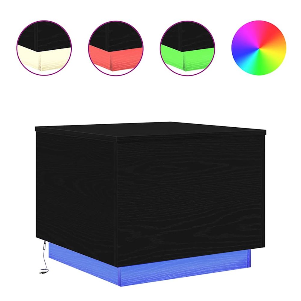 Table basse avec lumières led chêne noir 50x50x40 cm