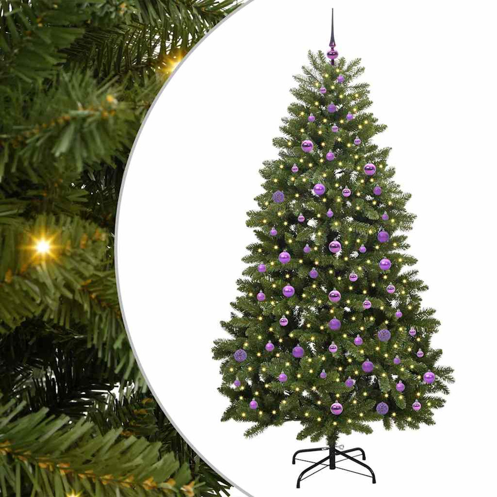 Sapin de noël artificiel avec 300 led vert 210 cm pvc et métal