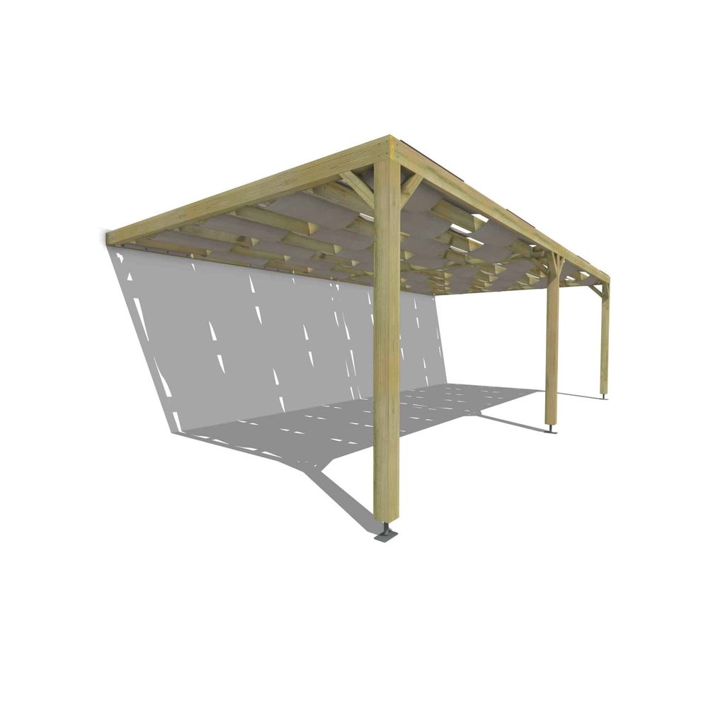Pergola bois • 8m x 4m • adossée • sens largeur • voilage semi-transparent inclus • livraison comprise