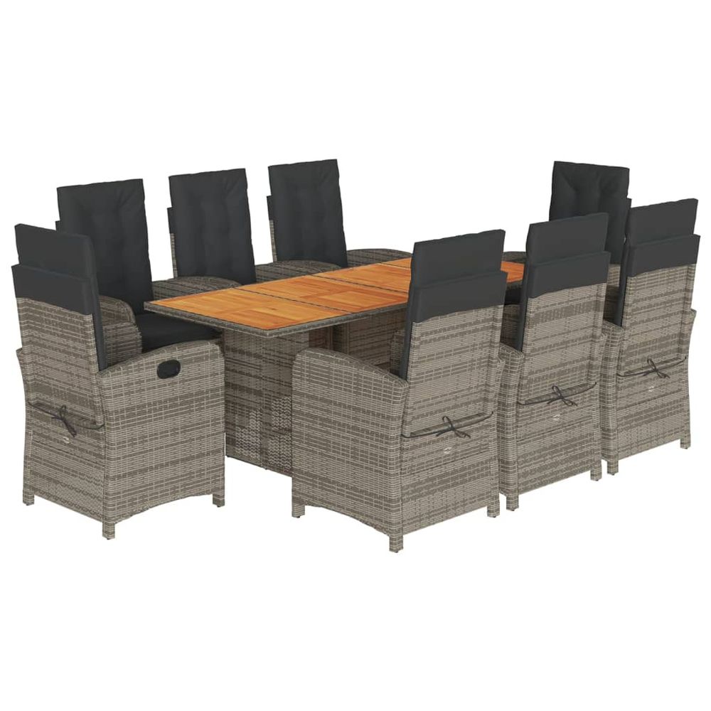 Ensemble à manger de jardin 9 pcs coussins gris résine tressée