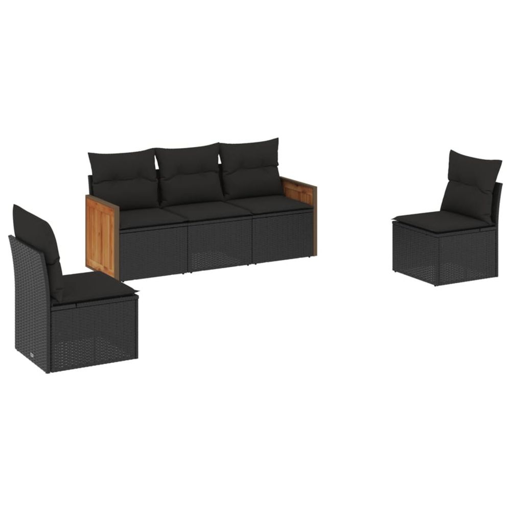 Salon de jardin 5 pcs avec coussins noir résine tressée