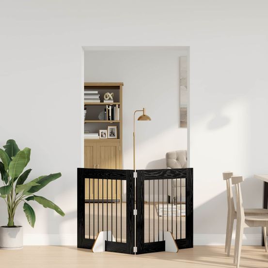 Barrière chien bois intérieur clôture modulable pliable 160x80cm chêne noir