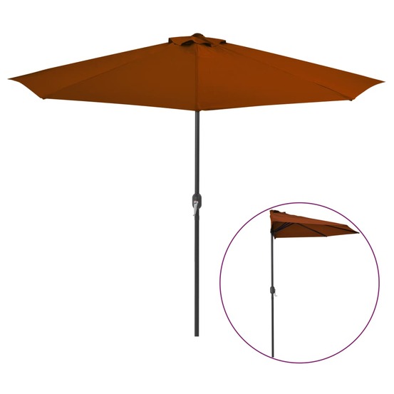 Parasol de balcon et mât en aluminium terre cuite 300 x 150 x 253 cm