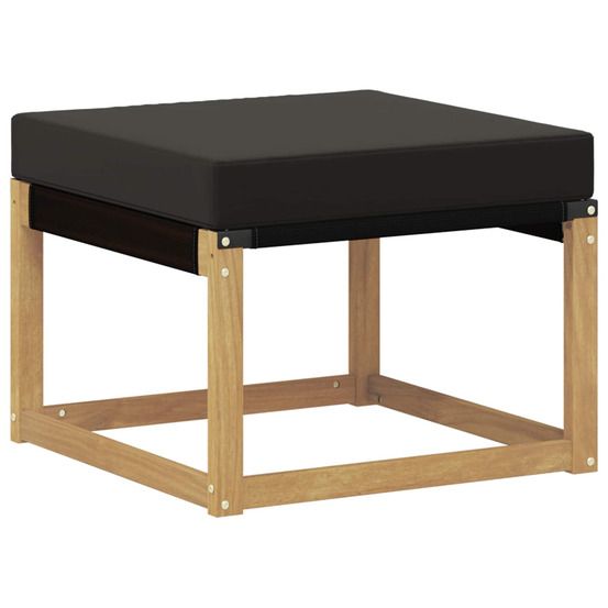 Pouf d'extérieur bois d'acacia massif et tissu textilène blanc