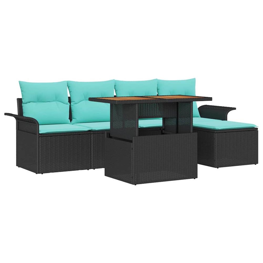Ensemble de canapé de jardin 6 pc noir poly rotin