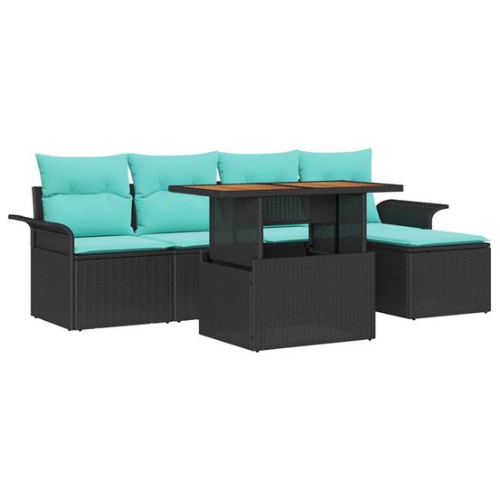 Ensemble de canapé de jardin 6 pc noir poly rotin