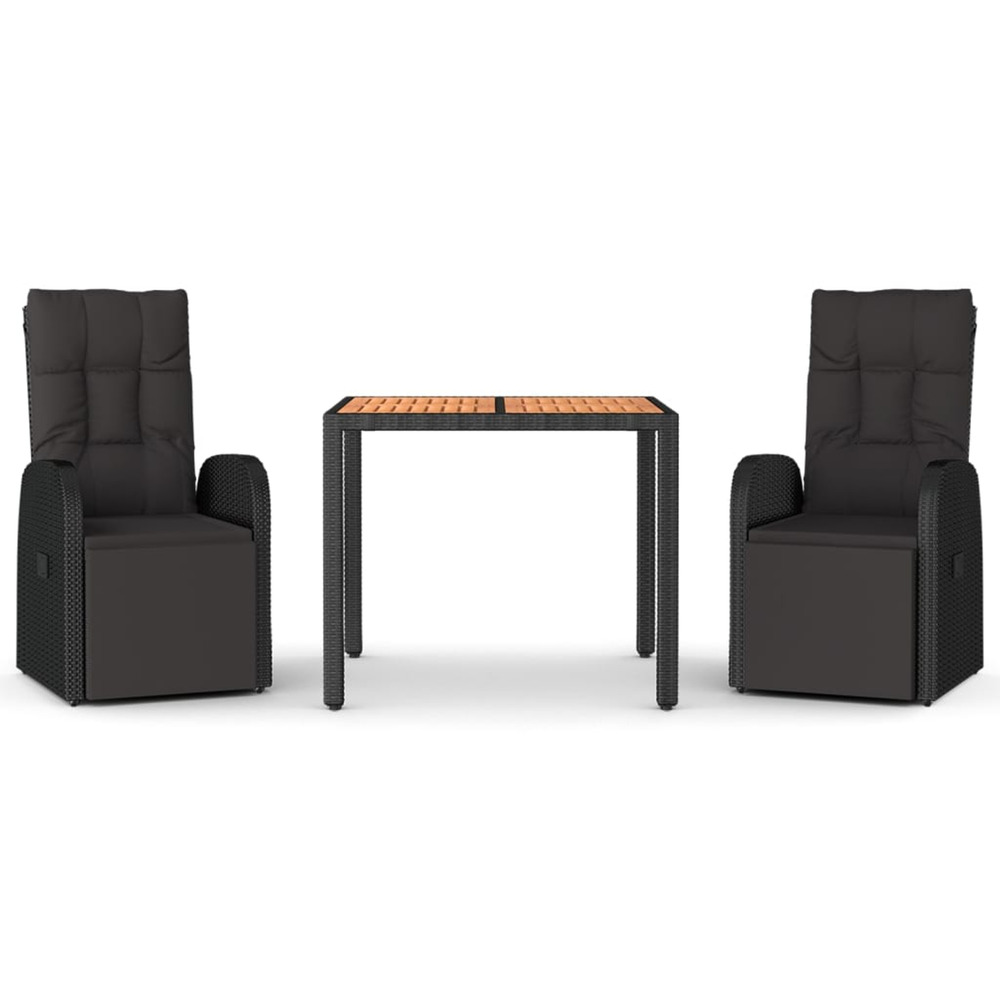 Ensemble à manger de jardin 3 pcs noir poly rotin et acacia