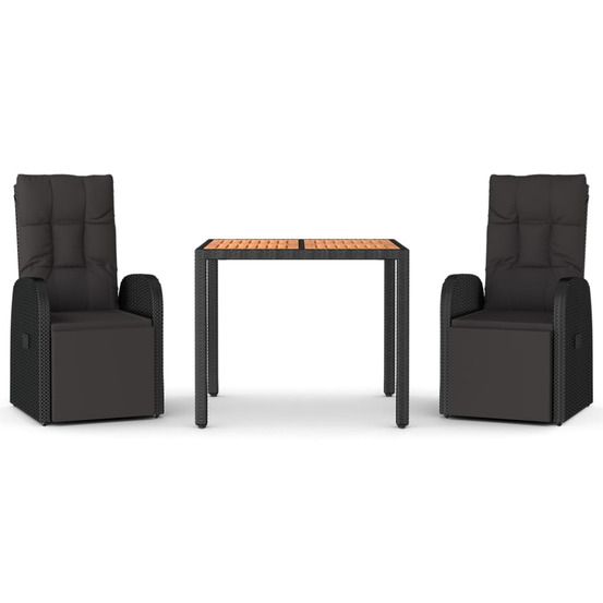 Ensemble à manger de jardin 3 pcs noir poly rotin et acacia