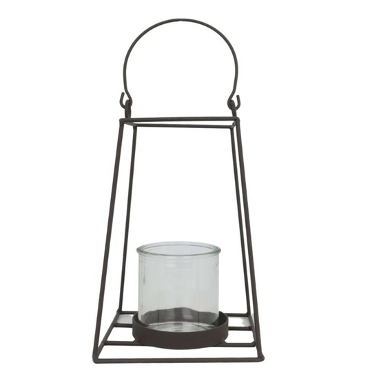 Lanterne jardin extérieur à poser bougie ancienne métal noir 20cm