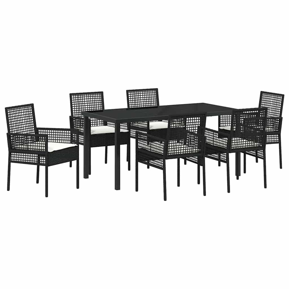 Ensemble de salle à manger pour jardin 7 pcs noir poly rotin