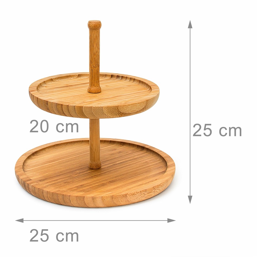 Présentoir étagère en bambou cuisine salle à manger 2 plateaux porte-fruits diamètre 25 cm