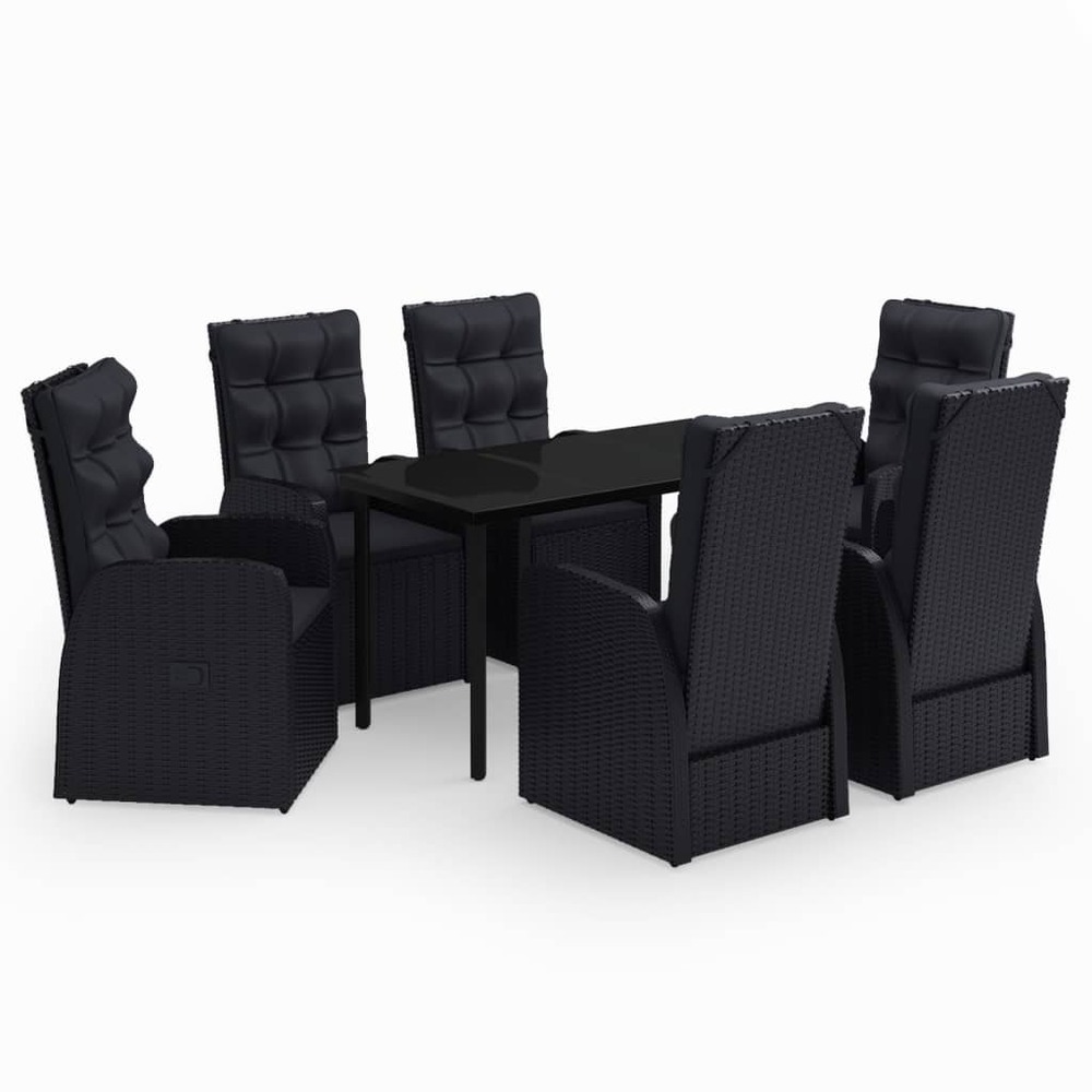 Ensemble à manger de jardin avec coussins 7 pcs noir