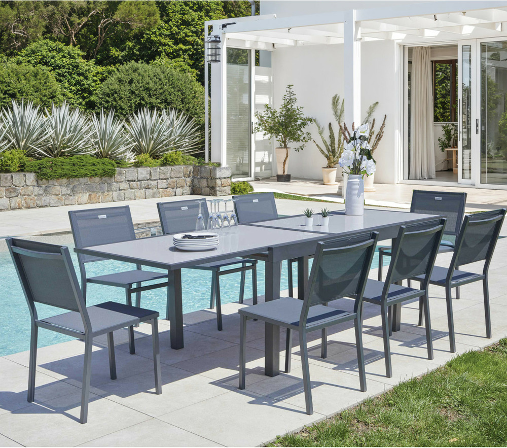 Ensemble table et chaises de jardin - 8 places - honfleur verre