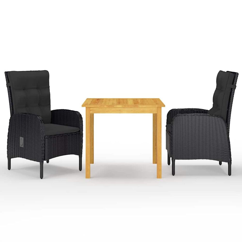 Ensemble à manger de jardin 3 pcs noir