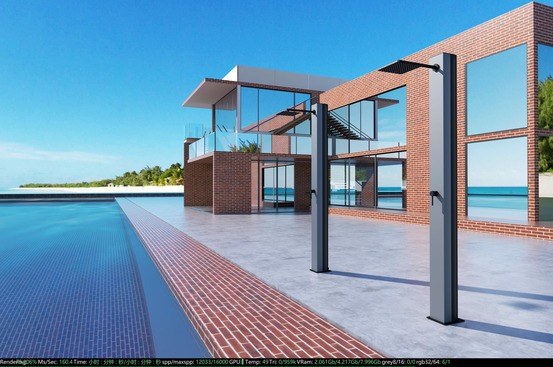 Douche de piscine en acier 316 grise 39l robinet monovia diffuseur carre