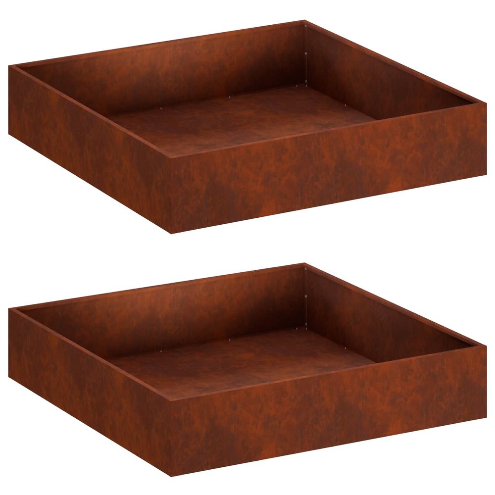 Cache-pot de jardin 2 pc rouillé 100 x 100 x 20 cm acier patiné