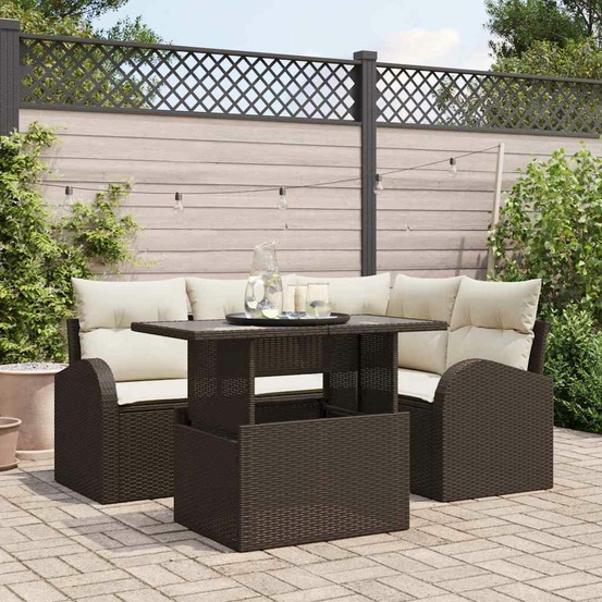 Ensemble de canapé de jardin 5 pcs marron poly rotin