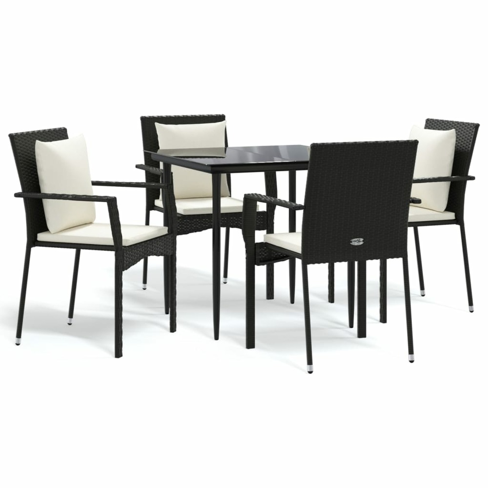 Ensemble à manger de jardin coussins 5pcs noir résine tressée