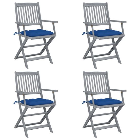 Chaises pliantes 4 pièces avec coussins en bois d'acacia massif