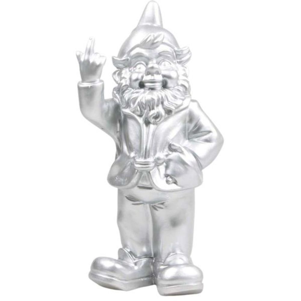 Nain de jardin en résine f*ck 16 x 12 x 32 cm argent