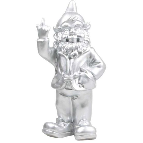 Nain de jardin en résine f*ck 16 x 12 x 32 cm argent