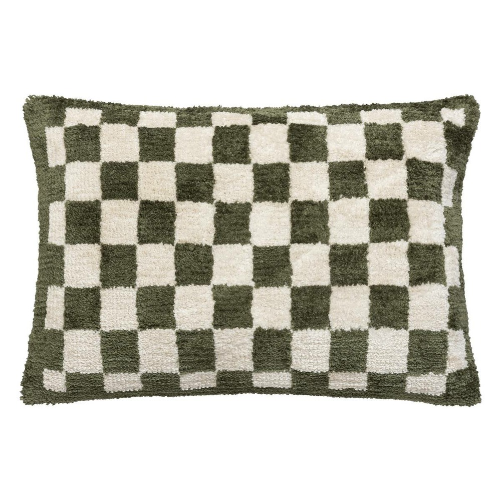 Coussin damier itha vert kaki 38x58cm