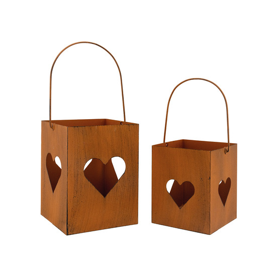 Photophore de jardin en métal rouillé (lot de 2)