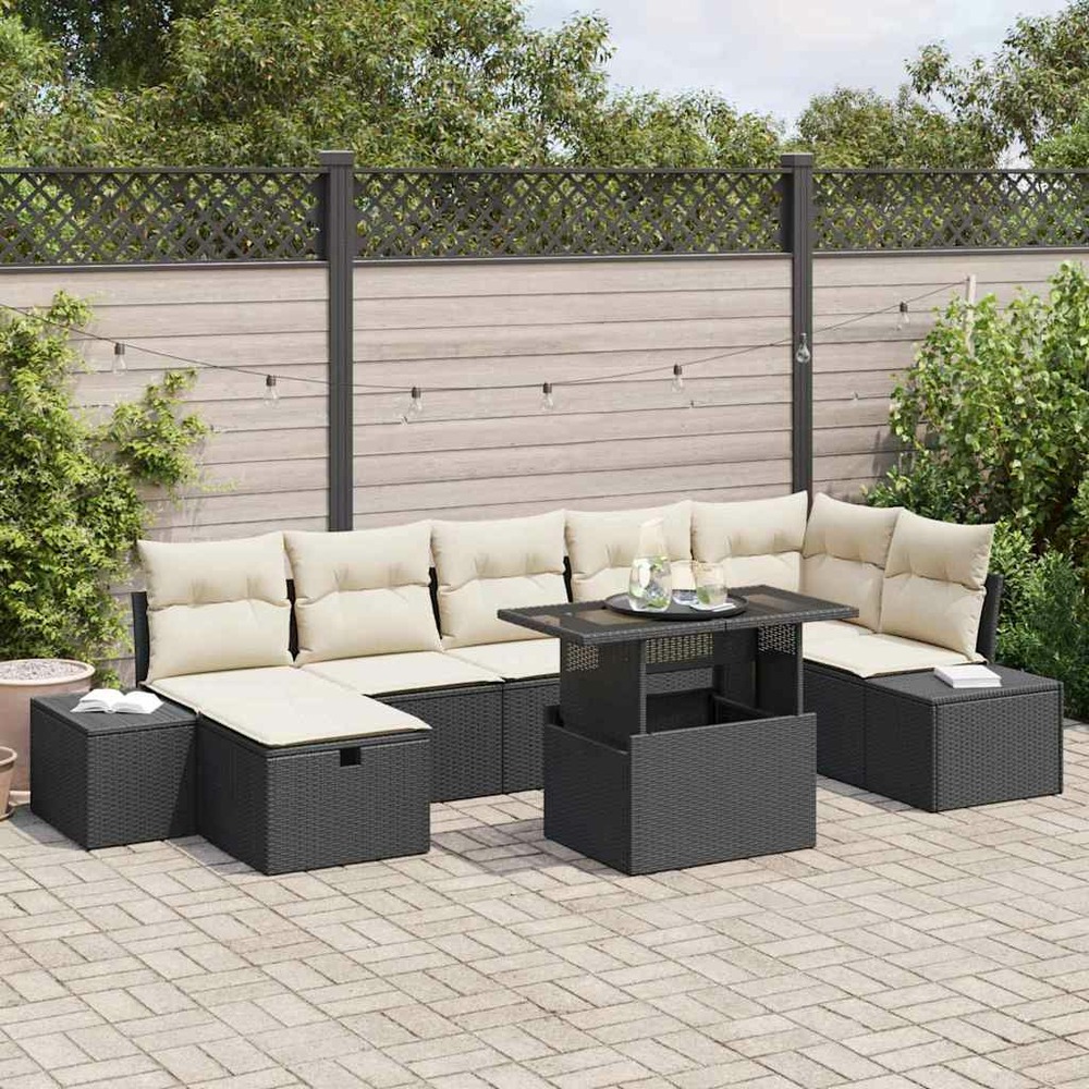 Ensemble de canapé de jardin 8 pcs noir polyrotin