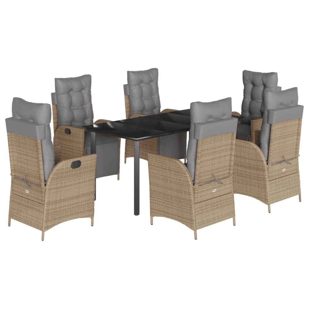 Ensemble à manger de jardin coussins 7 pcs mélange beige rotin