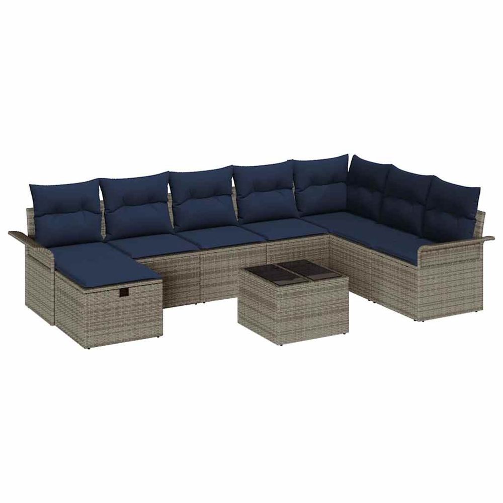 Ensemble de canapé de jardin 9 pc gris et marine polyrotin