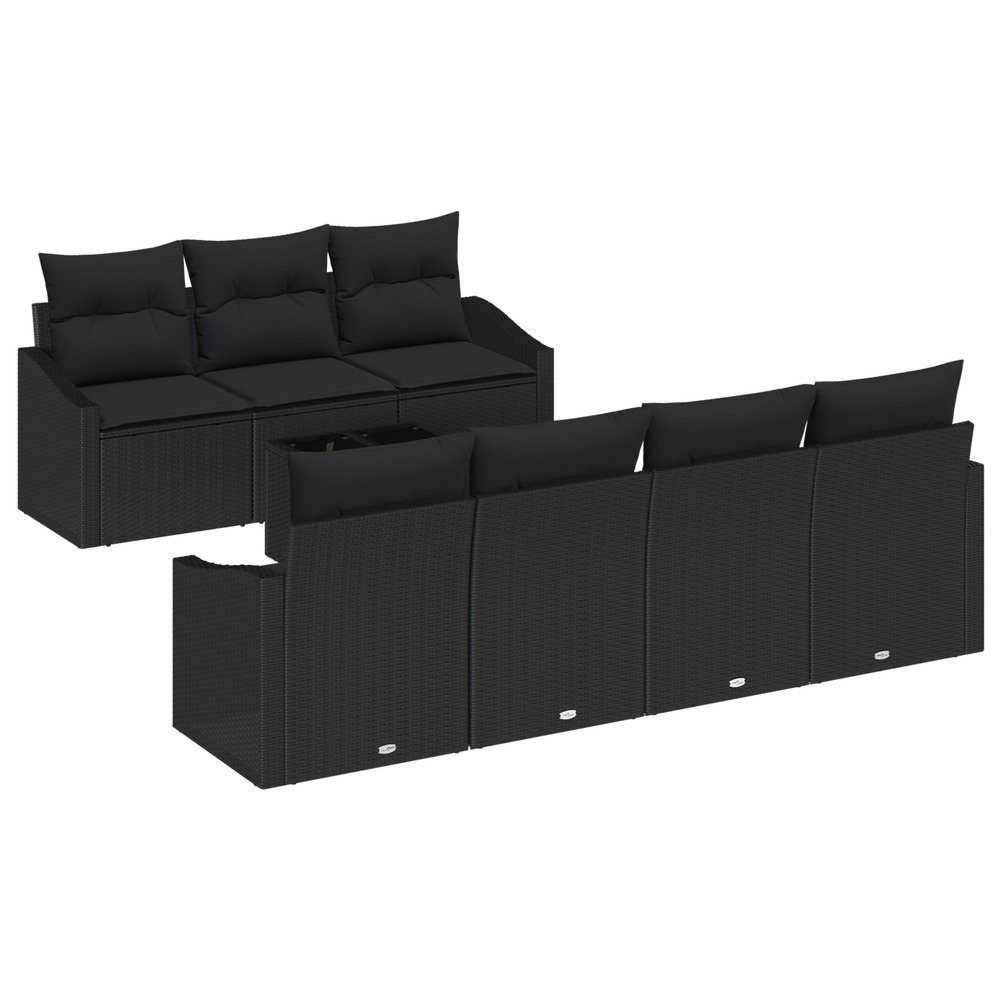 Ensemble de canapé de jardin 8 pièces avec coussins noir poly rattan