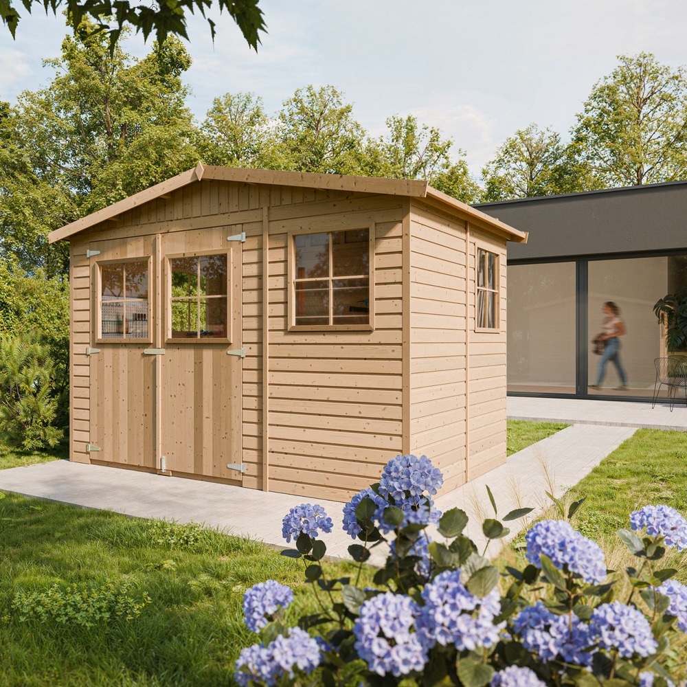 Abri de jardin en bois 6 m² - h226 x 324 x 216 cm - construction de panneaux en bois naturel - m334