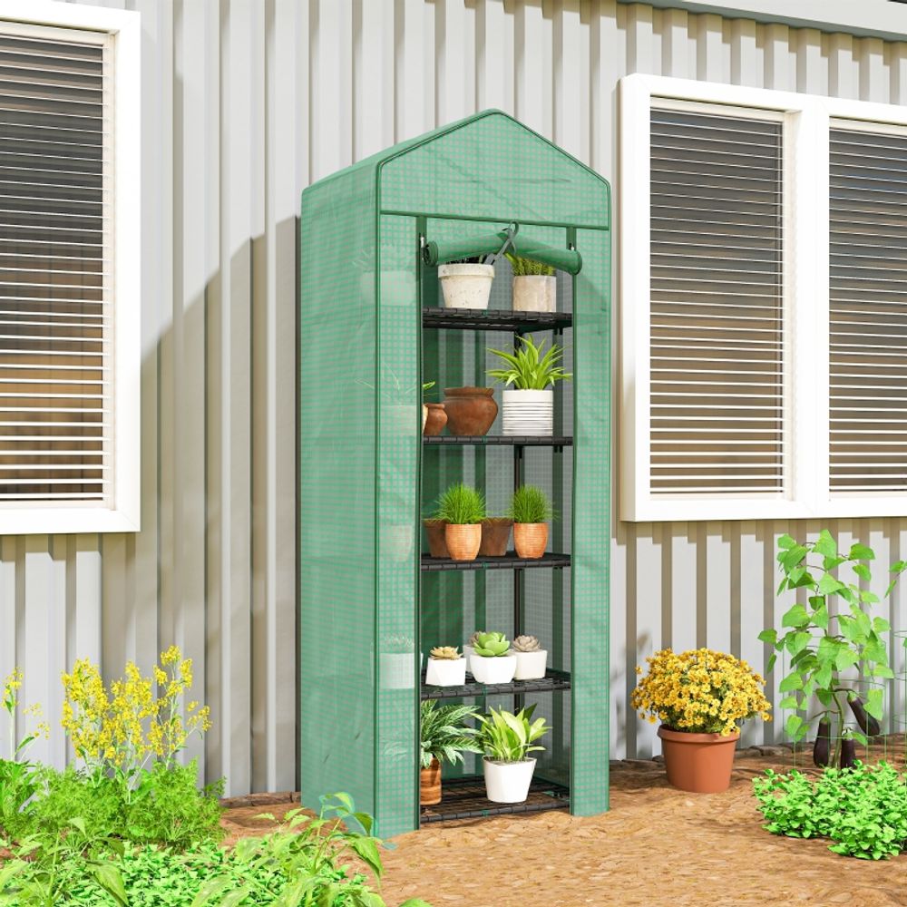 Serre de jardin 5 niveaux acier et pe 69 x 49 x 193 cm verte pour balcon porte zippée - comfortxl outdoor living